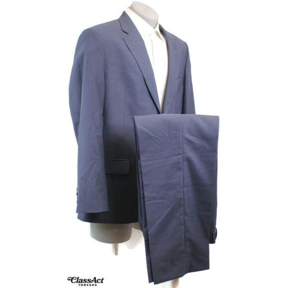Nautica Mens 2 Piece Suit Poly Blend Blue 2 Btn 44R Flat Fronts 41" Waist - Picture 1 of 10